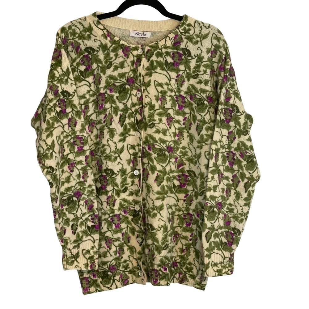Bleyle Vintage Grape Vine Garden Floral Cardigan‎ Sweater 90s Y2K Grandma